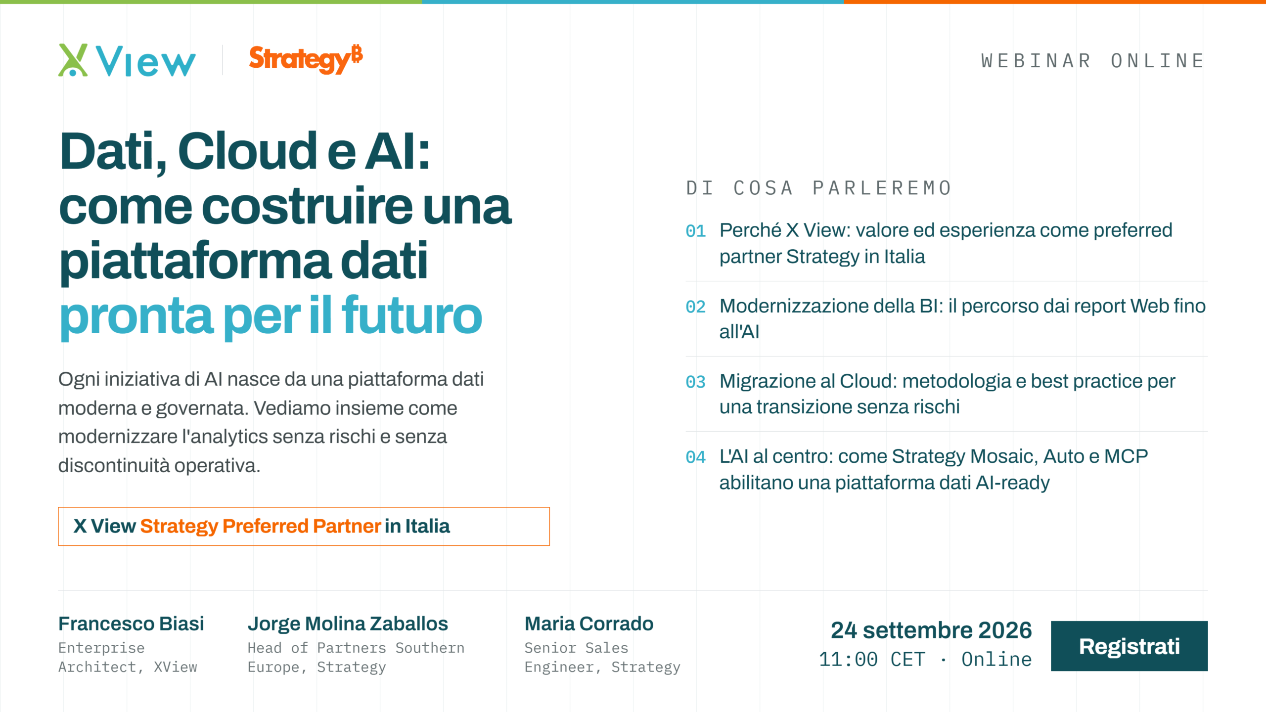 Webinar X View e Strategy | Dati, Cloud e AI: come costruire una piattaforma dati pronta per il futuro